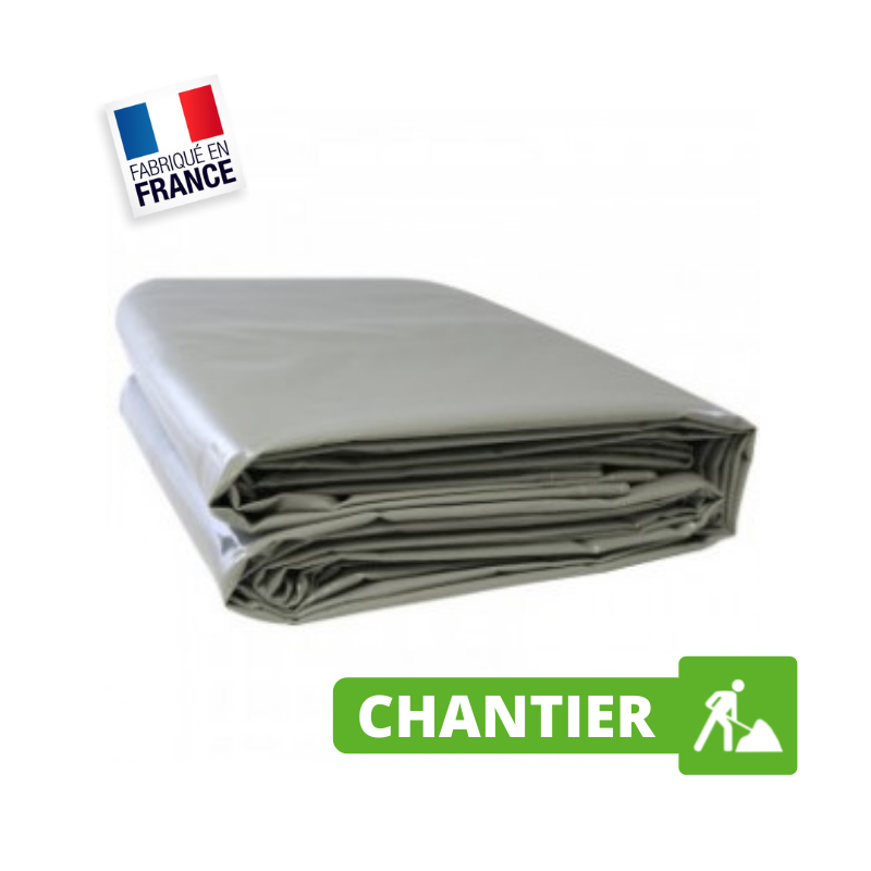 Bâche Chantier 6 x 6 m Gris 640 g/m² - Bâche Chantier, BTP et Travaux