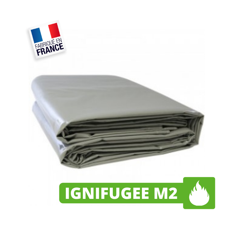 Bâche Ignifugée Anti-Feu M2 6x4 m Gris 680 g/m²  - Bâche PVC Ignifugée M2