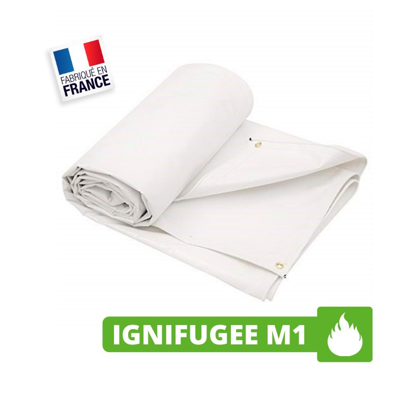 Bâche Ignifugée Anti-Feu M1 6x6 m Blanc 530 g/m²  - Bâche PVC ignifugée M1