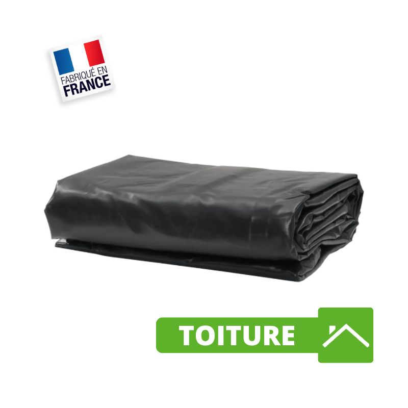 Bâche Toiture 9x8 m Noir Anti-Feu Ignifugée M2 680 g/m² pour Charpentier et Couvreur