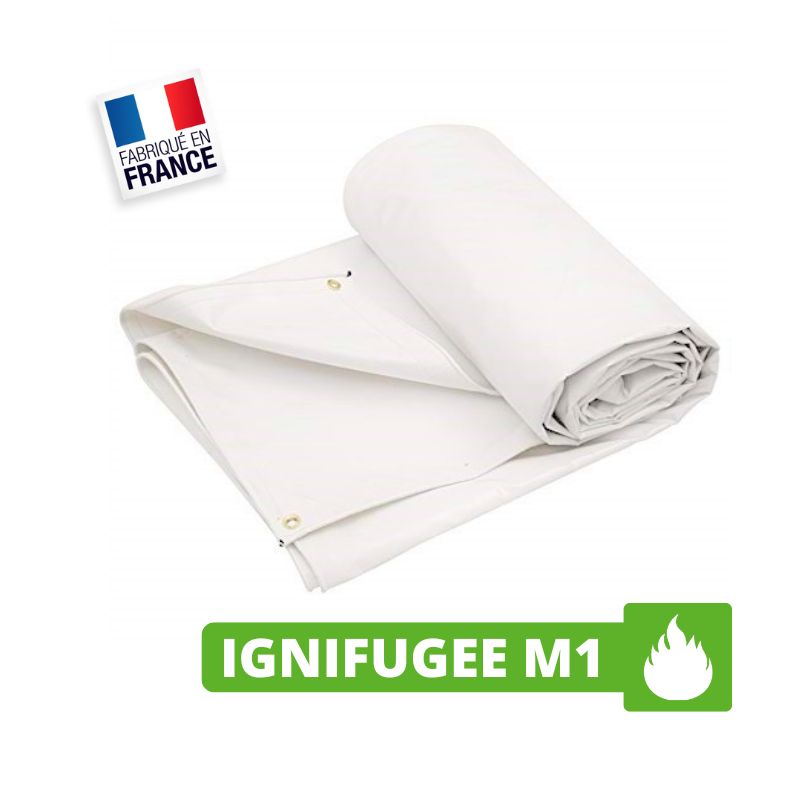 Bâche Ignifugée Anti-Feu M1 3x3 m Blanc530 g/m² 